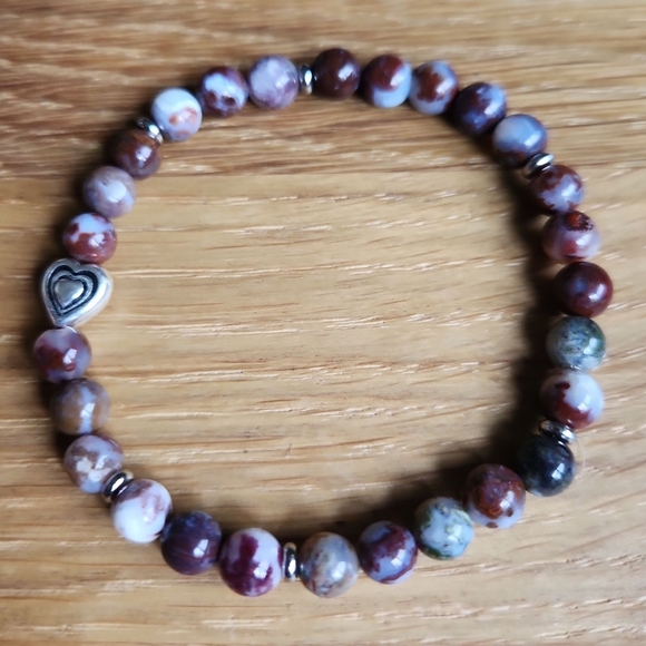 Blood Crazy Lace Agate Bead Hand Crafted Stretch Bracelet - Picture 5 of 11